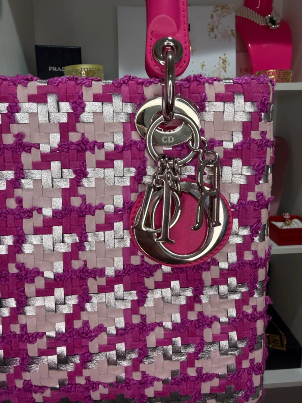Dior Pink Tweed Lady Dior Satchel with Silver Hardware - Picture 4 of 15